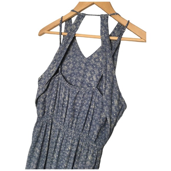 American Eagle Maxi V Neck Sleeveless Drape Arm Racerback Geometric Dress Blue M - Picture 9 of 13